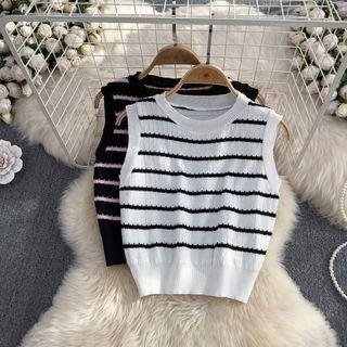 Round Neck Striped Knit Tank Top