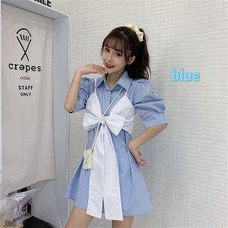 Set: Cropped Camisole + Short-sleeve Mini Shirtdress