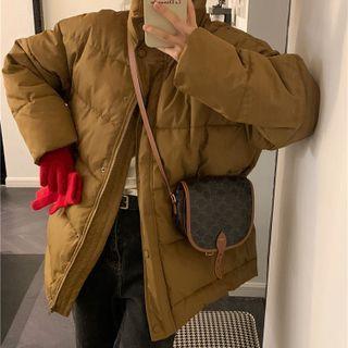 Stand Collar Padded Jacket Khaki - One Size