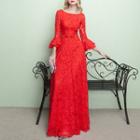 Bell-sleeve A-line Lace Evening Gown