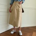 A-line Long Cargo Skirt Beige - One Size