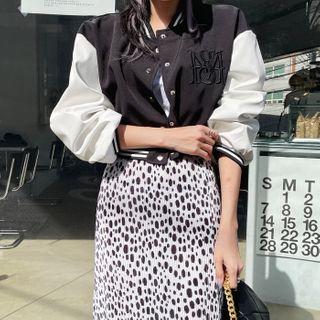 Embroidered Cropped Baseball Jacket Black - One Size
