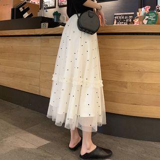 Dotted A-line Midi Mesh Skirt Off White - One Size