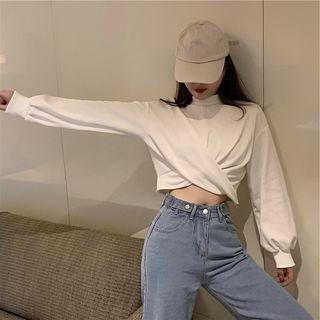 Mock-turtleneck Crisscross Cropped Pullover