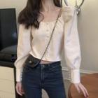 Off-shoulder Button-front Cropped Blouse