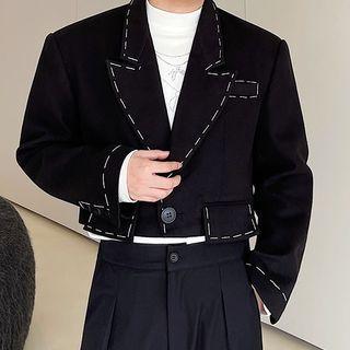 Cropped Contrast Stitching Blazer