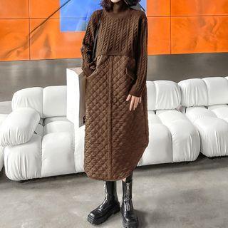 Turtleneck Knit Panel Quilted Dress