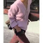Dual-pocket Woolen Cardigan Pink - One Size