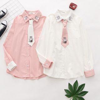 Set: Cat Paw Embroidered Shirt + Necktie
