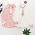 Set: Cat Paw Embroidered Shirt + Necktie