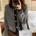 Raglan Sleeve Lapel Contrast Single Breasted Cardigan