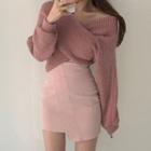 Crinkled Sweater / Mini Fitted Skirt