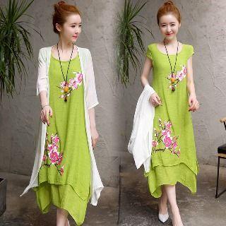 Set: Long Cardigan + Layered Dress