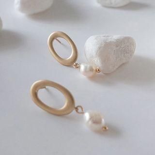 Mother Of Pearl Drop Hoop Earrings 1 Pair - S925 Silver Needle - One Size