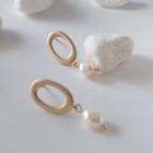 Mother Of Pearl Drop Hoop Earrings 1 Pair - S925 Silver Needle - One Size