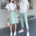 Couple Matching Short-sleeve Lettering T-shirt / Straight Leg Pants / Midi Overall Dress