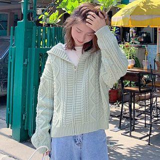 Hooded Zip-up Cable Knit Jacket