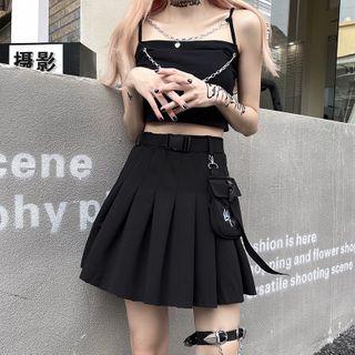 Pleated Mini A-line Skirt With Belt Bag