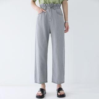 Smocked-waist Wide-leg Jeans