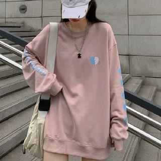 Long-sleeve Round-neck Heart Embroidered Sweatshirt