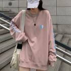 Long-sleeve Round-neck Heart Embroidered Sweatshirt