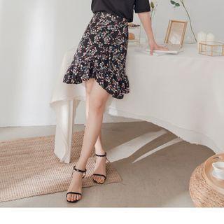 Ruffle Hem Floral Chiffon Mini Skirt
