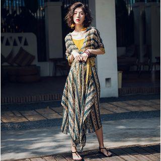 Set: Camisole Top + Short-sleeve Patterned Midi Dress