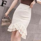 Ruffle Hem Mini Straight-fit Lace Skirt