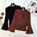 Tie Front Bell-sleeve Knit Top