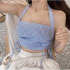 Halter-neck Gingham Drawstring Camisole Top