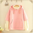 Fleece-lined Turtle-neck Mock Two Piece Embroidered Hoodie