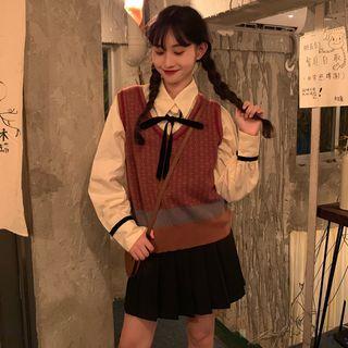 Patterned Knit Vest Coffee - One Size
