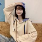 Half-button Contrast Drawstring Hoodie