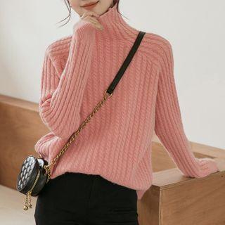 Stand-collar Striped Cable-knit Sweater