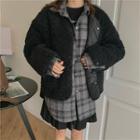 Fleece Button Jacket Black & Gray - One Size