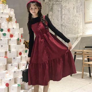 Ruffled Bell Sleeve Blouse/ Corduroy Buttoned Dress