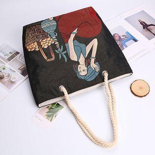 Embroidered Tote Bag Black & Red - L