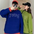 Couple Matching Contrast Trim Lettering Loose Sweater