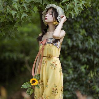Set: Light Jacket + Spaghetti Strap Embroidered Dress