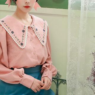 Chelsea-collar Flower Embroidered Blouse