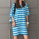 Set: Striped Short-sleeve T-shirt Dress + Belt Bag