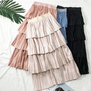 Faux-suede Layered Midi Skirt