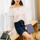 Long-sleeve Off-shoulder Lace-panel Top