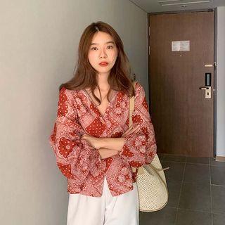 Long Sleeve V-neck Paisley Blouse