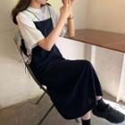Short-sleeve Plain T-shirt / Spaghetti-strap Lace-up Midi Dress