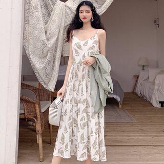 Spaghetti Strap Leaf Print Midi Dress / Blazer