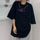 Lettering Print Chained Oversize T-shirt