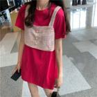 Short-sleeve Plain T-shirt + Camisole Top Red T-shirt + Vest - One Size
