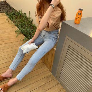 Washed High-waist Slim-cut Jeans