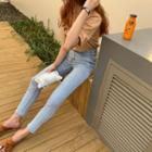 Washed High-waist Slim-cut Jeans